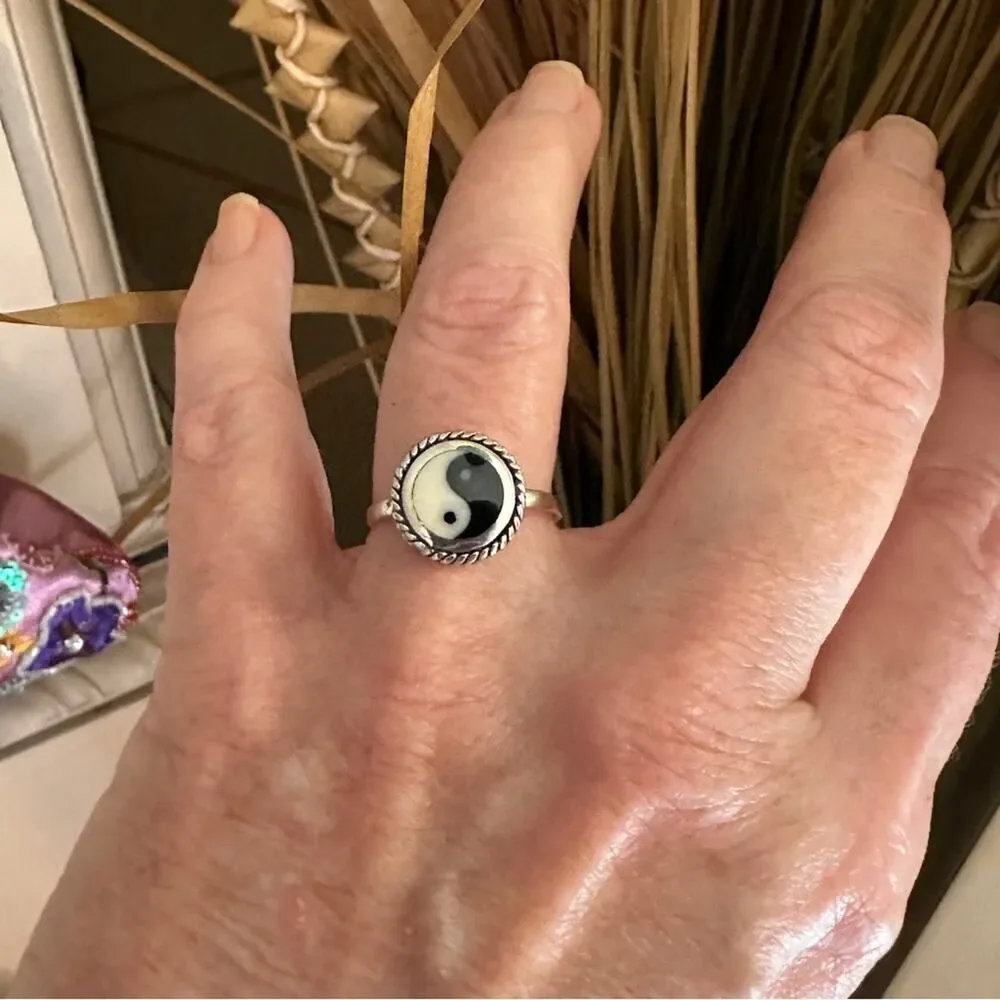 Yin And Yang Sterling Silver Ring, Boho Ring, Yoga Ring